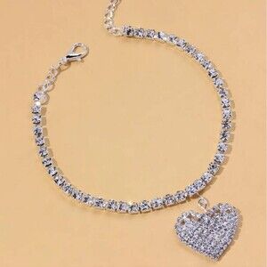 Sexy silver rhinestone heart anklet Bling Ankle Bracelet Foot Jewelry Beach Cute